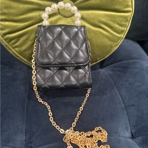 Black Quilted Bag with Pearl Handle